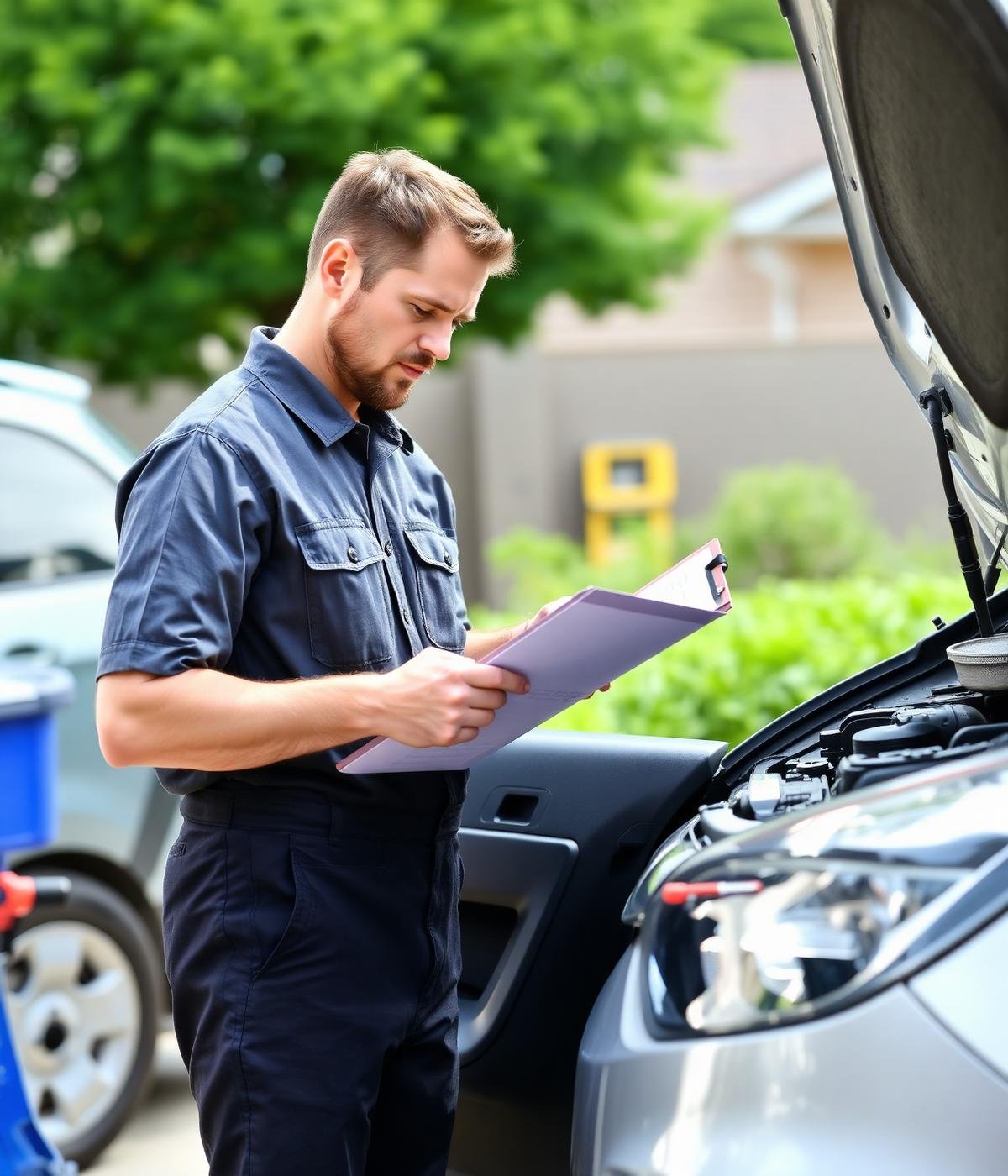 Certified mobile mechanic inspecting a customer vehicle